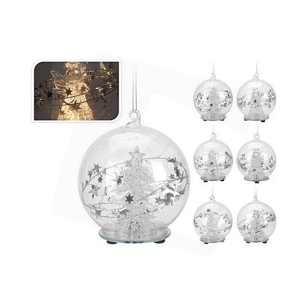 Χριστουγεννιάτικη Γυάλινη Μπάλα Φωτιζόμενη 8cm με διάφορα σχέδια ABR 401610