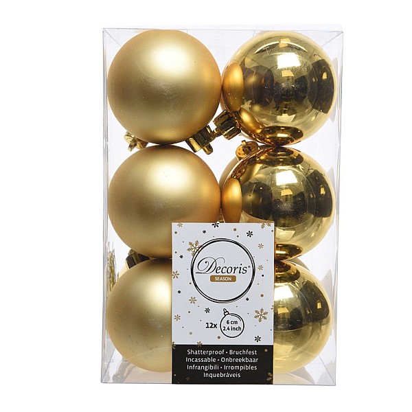 Χριστουγεννιάτικο Σετ μπάλες πλαστικές χρυσές12τμχ 6cm 021830 Decoris