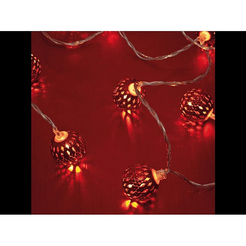 Διακοσμητικές Κόκκινες μεταλλικές μπάλες LED 10 τεμ. θερμό λευκό  Μπαταρίας ΑΧ5 100010