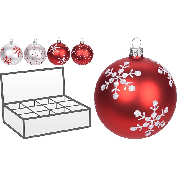 Χριστουγεννιάτικο Στολίδι Μπάλα από Γυαλί Κόκκινη-Άσπρη 10cm AVG 112020
