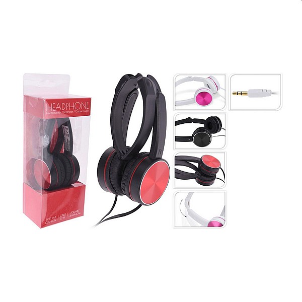 Ενσύρματα αναδιπλούμενα ακουστικά κεφαλής headphone με καλώδιο άσπρο - ροζ χρώμα 109100090 OEM