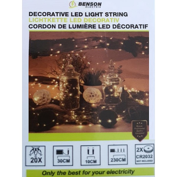 Διακοσμητικά λαμπάκια MICRO LED Μπαταρίας σε Θερμό λευκό 20 τεμ 2.3m 013110 BENSON