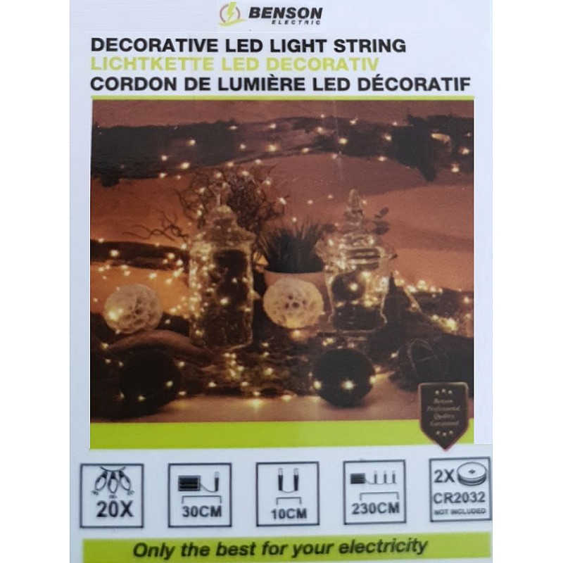 Διακοσμητικά λαμπάκια MICRO LED Μπαταρίας σε Θερμό λευκό 20 τεμ 2.3m 013110 BENSON