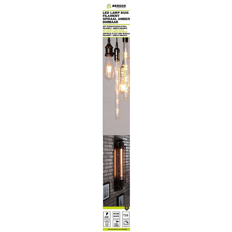 Λαμπτήρας Led E27 T30 4Watt Θερμό λευκό 3000Κ Dimmable Filament 012714 BENSON