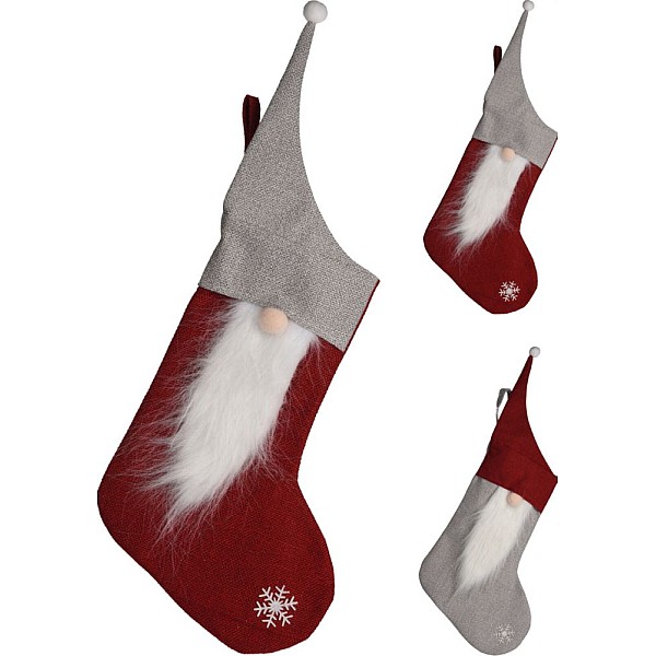 Κάλτσα Χριστουγεννιάτικη με Άγιο Βασίλη γκρι- κόκκινο 40cm DH8058500 H&S
