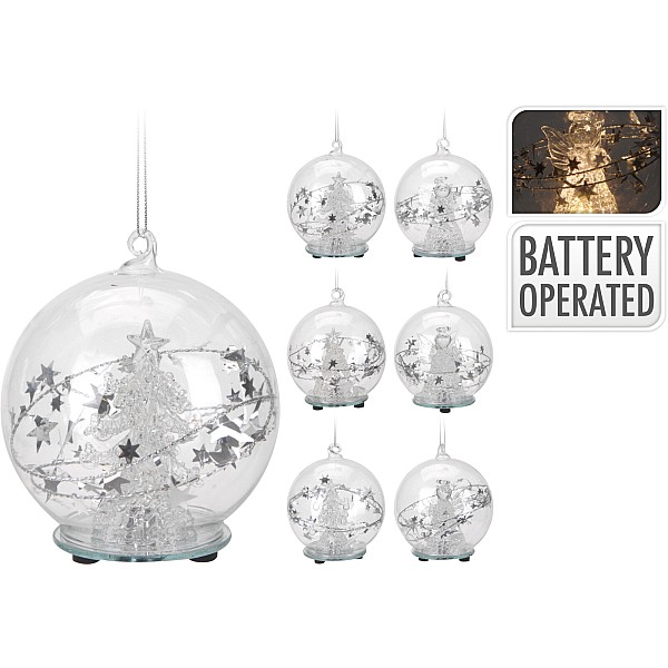 Χριστουγεννιάτικη Γυάλινη Μπάλα Φωτιζόμενη 8cm με διάφορα σχέδια ABR 401610