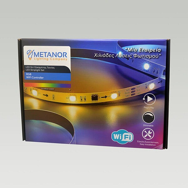 Έξυπνη ταινία LED 14.4W/m RGB IP65 5m με τροφοδοτικό και χειριστήριο WiFi WF-4411 METANOR