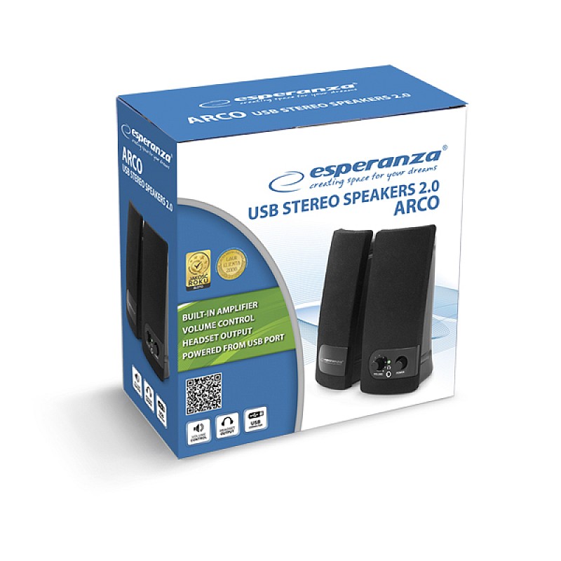 Ηχεία STEREO ESPERANZA USB 2.0 ARCO EP119 6W σε μαύρο χρώμα