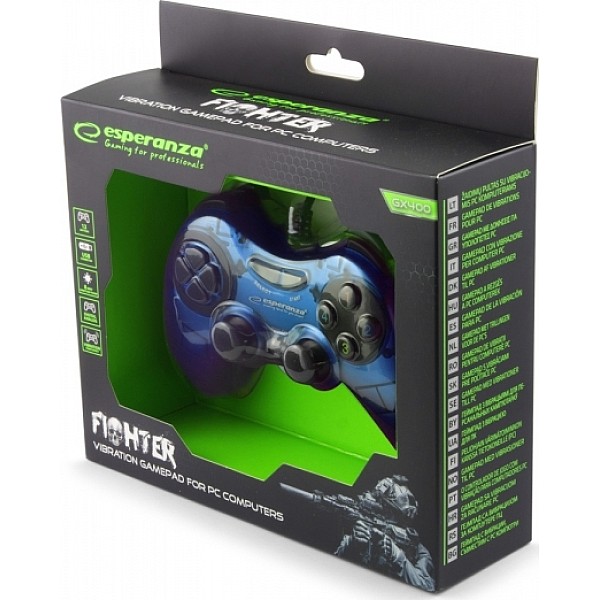 Ενσύρματο Gamepad Esperanza Fighter για PC GX400 EGG105B Blue