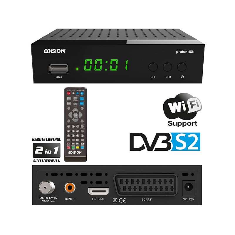 EDISION PROTON S2 Ψηφιακός Δορυφορικός Δέκτης  DVB-S/S2