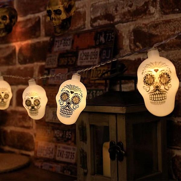 Διακοσμητικό Φωτιστικό Γιρλάντα LED Halloween skulls σε Λευκό Χρώμα OEM