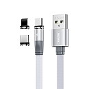 Remax RC-169th Magnetic USB to micro USB / Type-C / Lightning Καλώδιο 2.1A Λευκό 1m