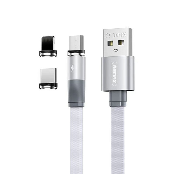 Remax RC-169th Magnetic USB to micro USB / Type-C / Lightning Καλώδιο 2.1A Λευκό 1m