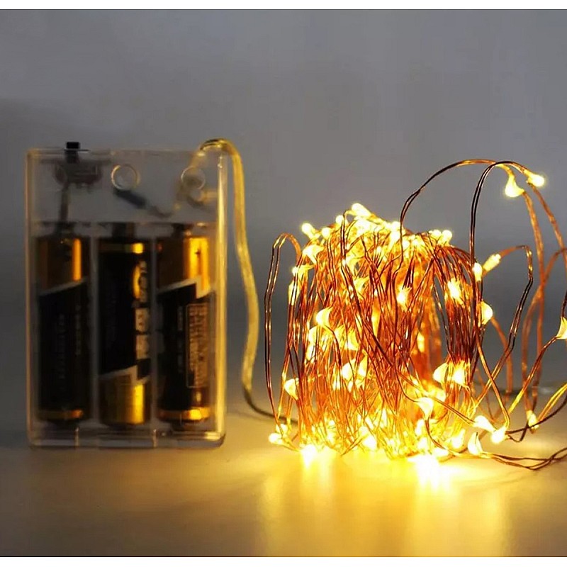 Χριστουγεννιάτικα Λαμπάκια 100 LED Θερμό Λευκό 10μ Μπαταρίας σε Σειρά ZD86 OEM