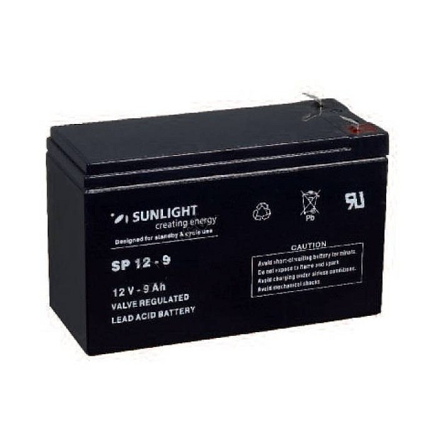 SUNLIGHT SPA12-9 9.0Ah Επαναφορτιζόμενη μπαταρία μολύβδου κλειστού τύπου 12V  για ups, συναγερμους κ.α