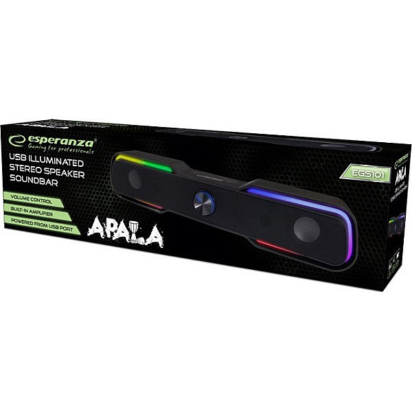 Ηχείο SOUNDBAR ESPERANZA USB 2.0 LED RAINBOW APALA EGS101 2x3W μαύρο
