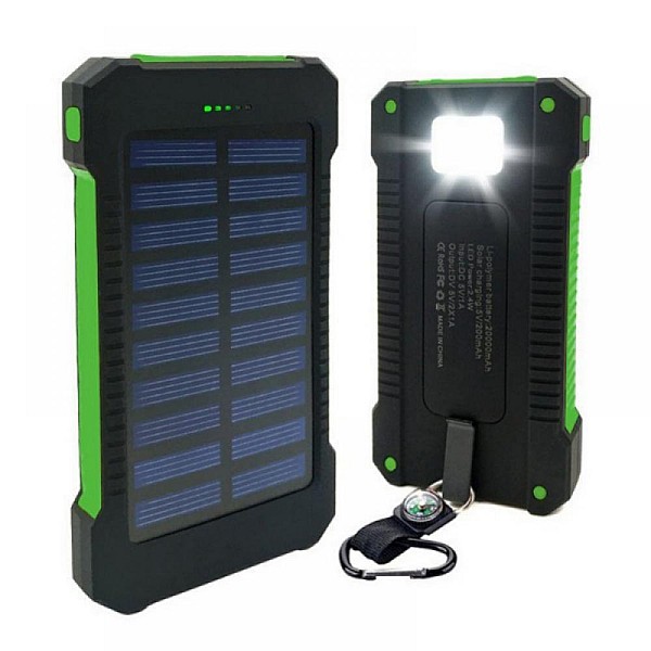 Ηλιακό Powerbank 20000 mAh 2 θύρες USB και φακό LED Μαύρο B-128 OEM