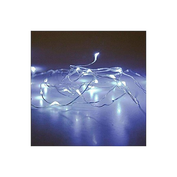 Χριστουγεννιάτικα Λαμπάκια 20 LED Λευκά 1.9μ Μπαταρίας σε Σειρά με Ασημί Καλώδιο 600-11220 EUROLAMP