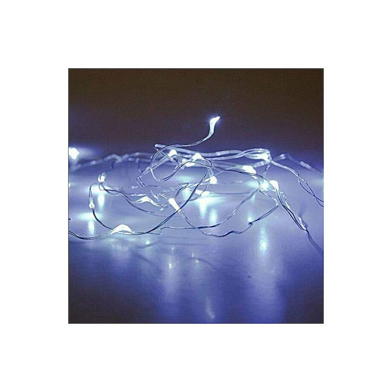 Χριστουγεννιάτικα Λαμπάκια 20 LED Λευκά 1.9μ Μπαταρίας σε Σειρά με Ασημί Καλώδιο 600-11220 EUROLAMP