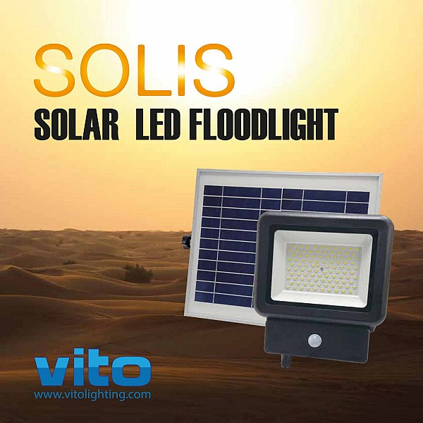 Ηλιακός Προβολέας LED 10W Ψυχρό λευκό 6500Κ Μαύρος με ανιχνευτή κίνησης SOLIS 3021960 VITO