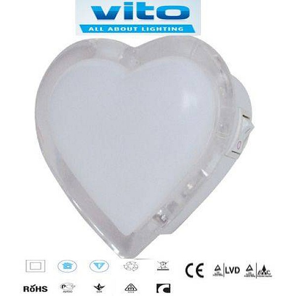 Φωτάκι νυκτός LED με διακόπτη Καρδιά σε λευκό χρώμα 3xRLED 5200500 VITO