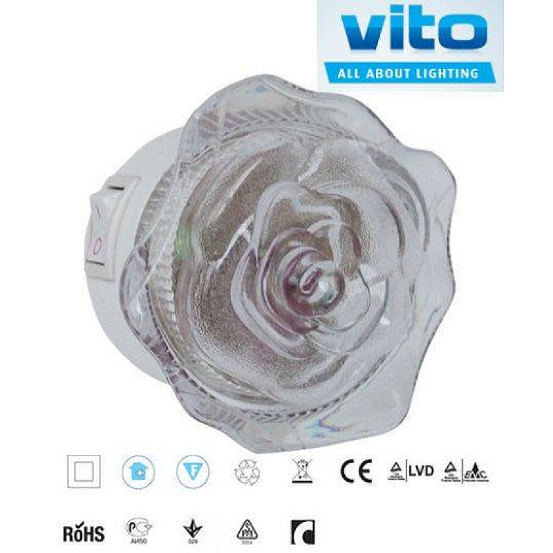 Φωτάκι νυκτός LED με διακόπτη με 4 leds ROSE σε ψυχρό λευκό 6400Κ VITO 5200380