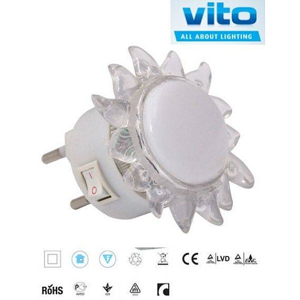 Φωτάκι νυκτός LED με διακόπτη ήλιος σε λευκό χρώμα 4xRLED 5200460 VITO