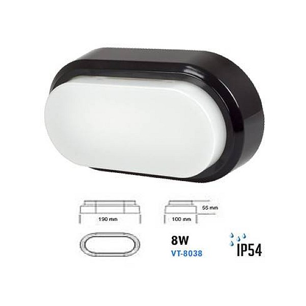 Φωτιστικό LED Πλαφονιέρα τοίχου μαύρο 8 Watt Ψυχρό λευκό 6500K VT-8038 V-TAC 1310