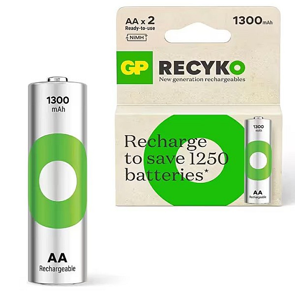 GP Μπαταρία Επαναφορτιζόμενη RECYKO AA 1300mAh 2 Τεμάχια