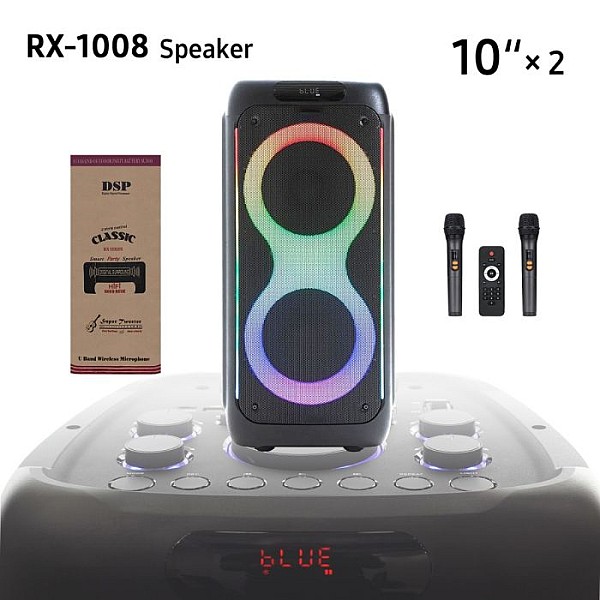 Φορητό Ηχείο Bluetooth 2x10'' 100watt RF CONTROL-RGB 2 μικρόφωνα RX-1008 ΟΕΜ