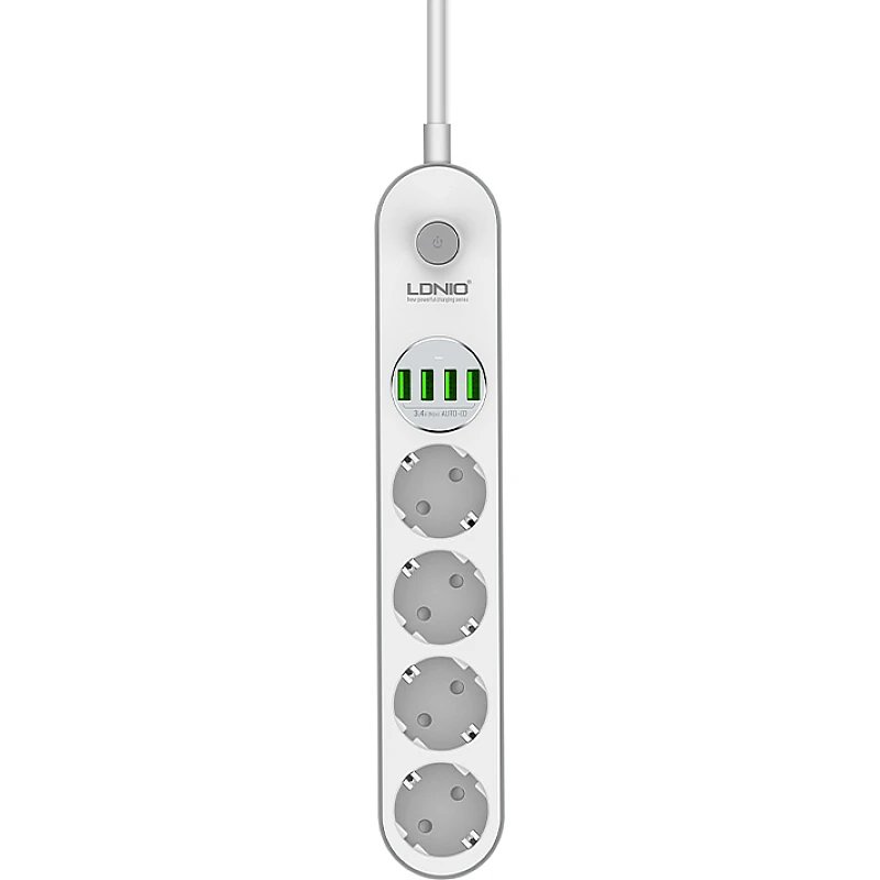 Ldnio Πολύπριζο Ασφαλείας 4 Θέσεων με Διακόπτη, 4 USB και Καλώδιο 2m Λευκό SE4432 Ldnio Πολύπριζο Ασφαλείας 4 Θέσεων με Διακόπτη, 4 USB και Καλώδιο 2m Λευκό SE4432