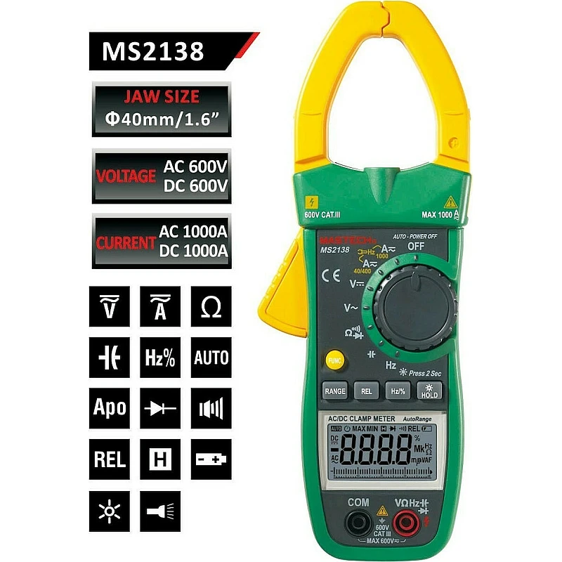 Mastech MS2138 Ψηφιακή Αμπεροτσιμπίδα 400A AC με Ακροδέκτες Mastech MS2138 Ψηφιακή Αμπεροτσιμπίδα 400A AC με Ακροδέκτες