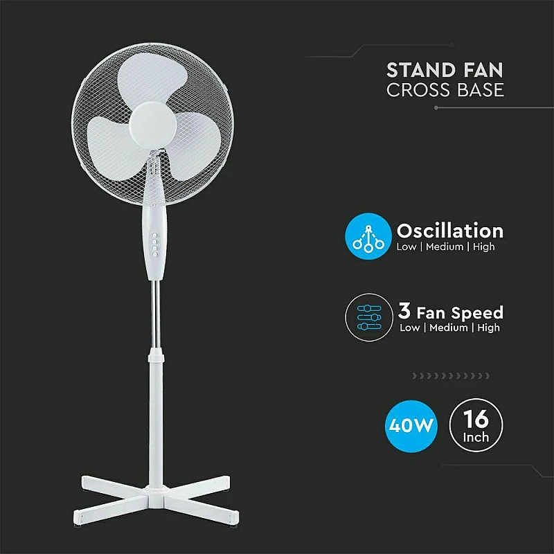 Ανεμιστήρας με ορθοστάτη 40cm/16" 40watt με 3 ταχύτητες λευκό VT-4016-3 7922 V-TAC Ανεμιστήρας με ορθοστάτη 40cm/16" 40watt με 3 ταχύτητες λευκό VT-4016-3 7922 V-TAC