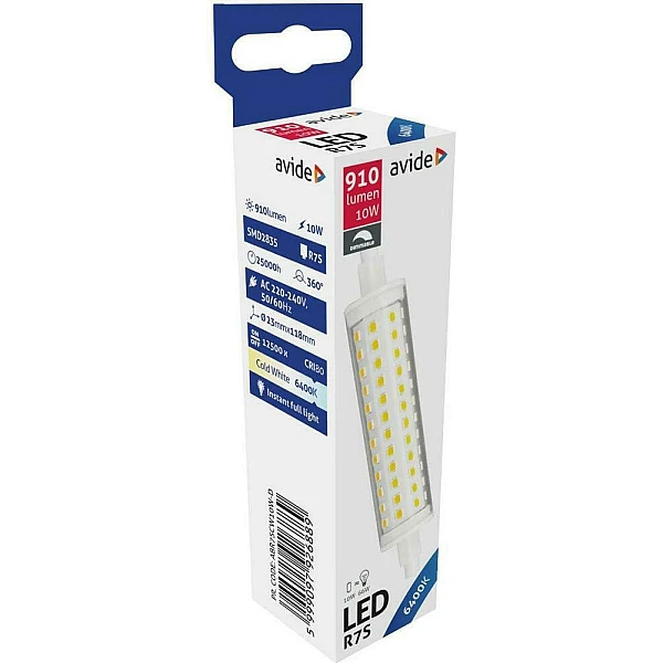 Λαμπτήρας LED προβολέα 10watt R7S Ψυχρό λευκό 118mm 910lm Dimmable ABR7SCW10W-D Avide 