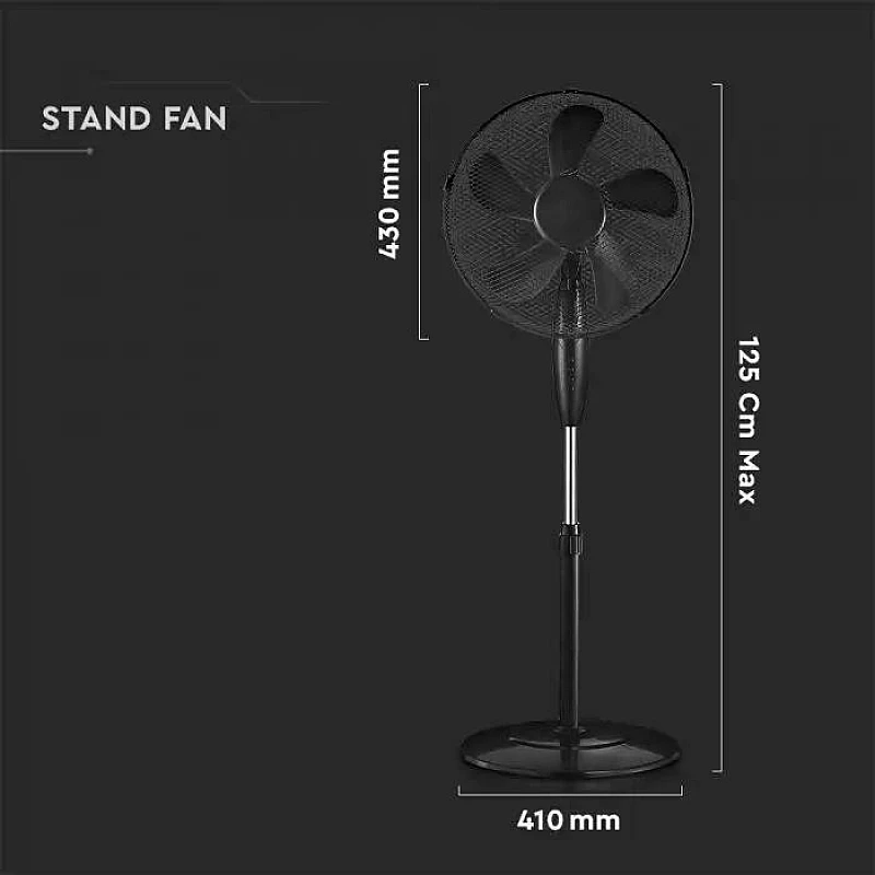 Ανεμιστήρας με ορθοστάτη 40cm 55watt με 3 ταχύτητες Μαύρος VT-5016-5 7923 V-TAC Ανεμιστήρας με ορθοστάτη 40cm 55watt με 3 ταχύτητες Μαύρος VT-5016-5 7923 V-TAC