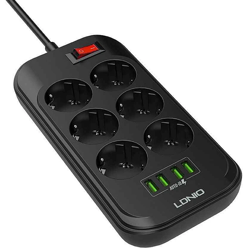 Ldnio Πολύπριζο Ασφαλείας 6 Θέσεων με Διακόπτη, 4 USB και Καλώδιο 2m Μαύρο SE6403 Ldnio Πολύπριζο Ασφαλείας 6 Θέσεων με Διακόπτη, 4 USB και Καλώδιο 2m Μαύρο SE6403