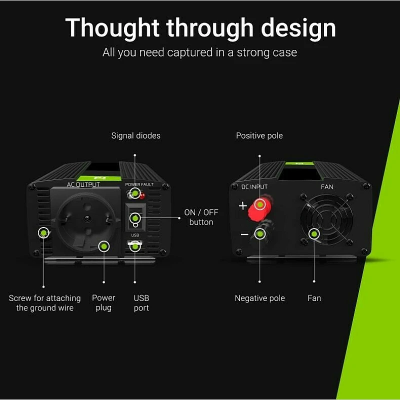 Green Cell Inverter Τροποποιημένου Ημιτόνου 2000W για Μετατροπή 12V DC σε 230V AC με 1xUSB INV08 Green Cell Inverter Τροποποιημένου Ημιτόνου 2000W για Μετατροπή 12V DC σε 230V AC με 1xUSB INV08
