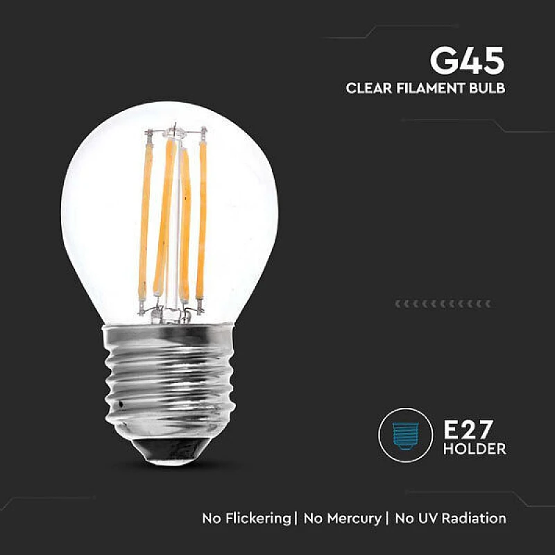 Λαμπτήρας Led E27 Filament G45 6Watt Ψυχρό λευκό VT-2366 V-TAC 212844