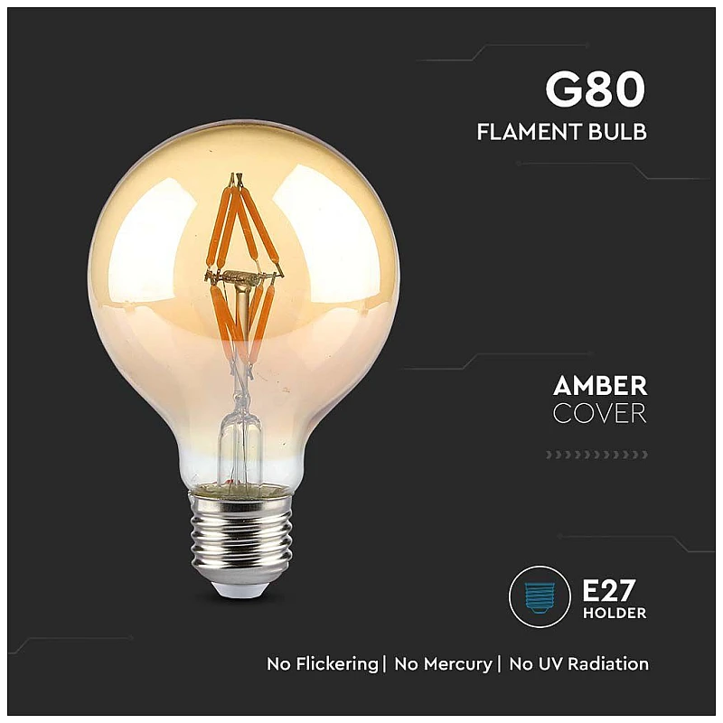 Λαμπτήρας Led E27 Filament Amber G95 4Watt Θερμό λευκό VT-2004 V-TAC 217148 Λαμπτήρας Led E27 Filament Amber G95 4Watt Θερμό λευκό VT-2004 V-TAC 217148
