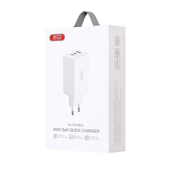 XO-CE13(Eu) Φορτιστής Χωρίς Καλώδιο GaN 65W 3 εξόδους 2X USB-C+USB-A Power Delivery Λευκός 