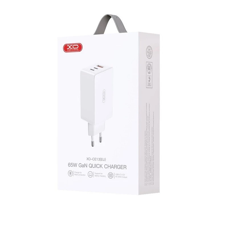 XO-CE13(Eu) Φορτιστής Χωρίς Καλώδιο GaN 65W 3 εξόδους 2X USB-C+USB-A Power Delivery Λευκός 