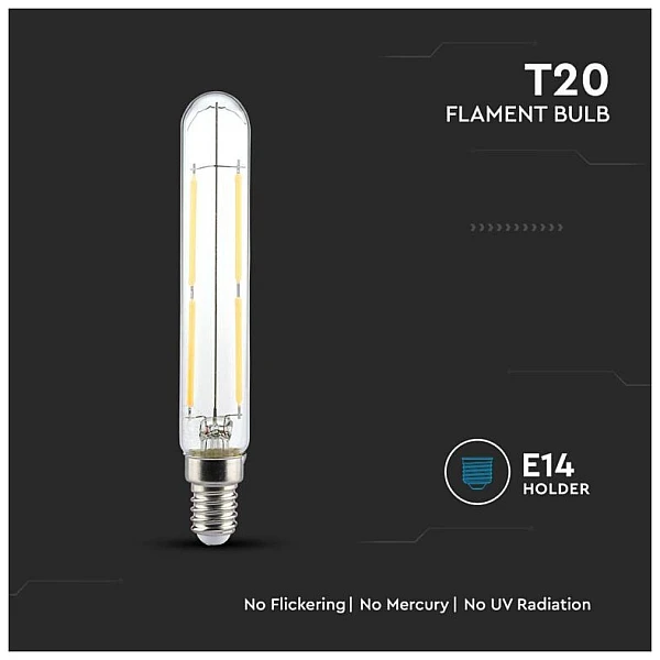 Λαμπτήρας Led T20 E14 Filament 4Watt Θερμό λευκό 3000K VT-2204 V-TAC 212701