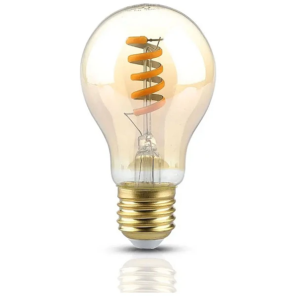 Λαμπτήρας Led E27 Filament Amber Spiral A60 4Watt Θερμό Λευκό VT-2028 V-TAC 217335