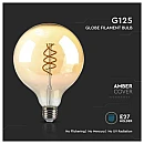 Λαμπτήρας Led E27 Filament Amber Spiral G125 6Watt Θερμό Λευκό VT-2126 V-TAC 217328 Λαμπτήρας Led E27 Filament Amber Spiral G125 6Watt Θερμό Λευκό VT-2126 V-TAC 217328