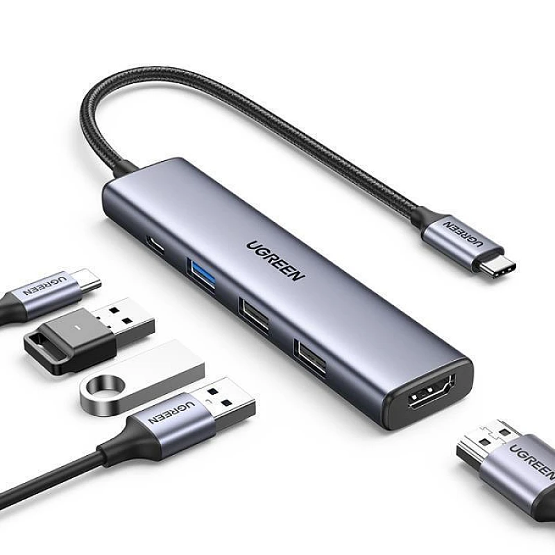 Ugreen CM478 Hub 5 Θυρών USB 3.0 με σύνδεση USB-C Ασημί 15495