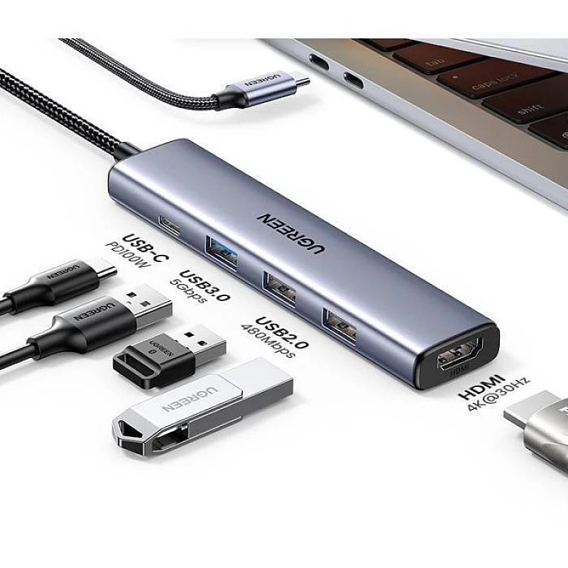Ugreen CM478 Hub 5 Θυρών USB 3.0 με σύνδεση USB-C Ασημί 15495