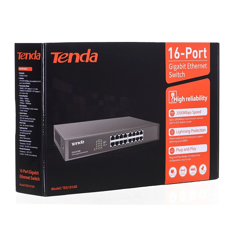 TENDA TEG1016D V16.0 Desktop Switch 16-Port Gigabit 10/100/1000Mb/s