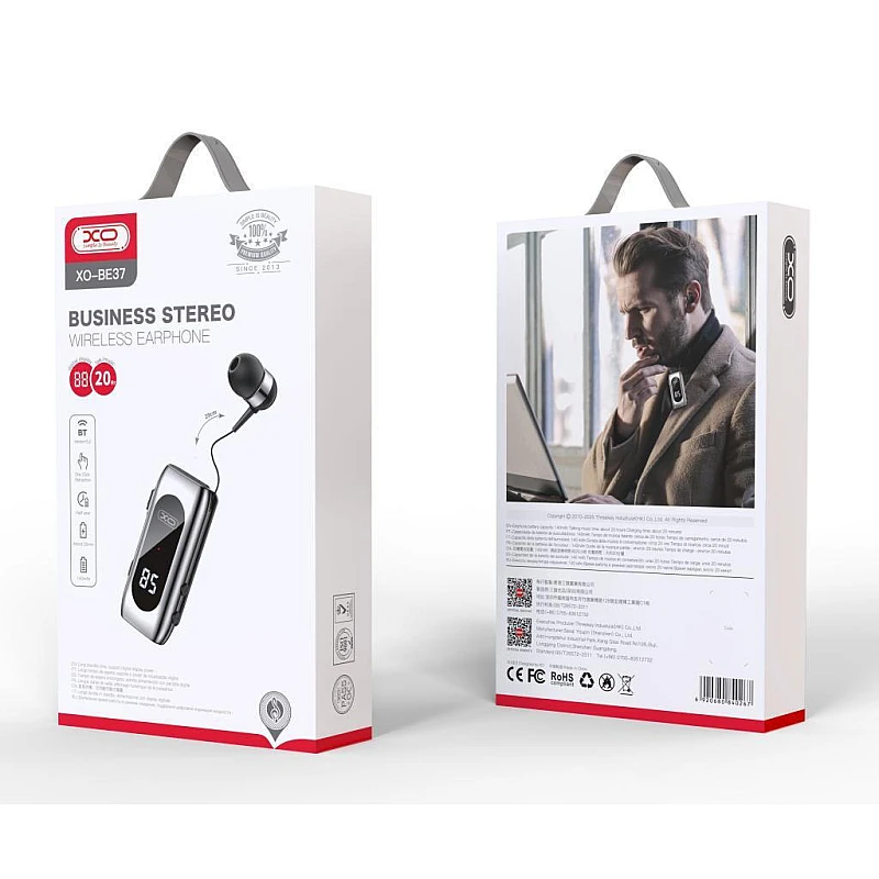XO BE37 Bluetooth Μονό Ακουστικό με Καλώδιο που μαζεύει Ασημί XO BE37 Bluetooth Μονό Ακουστικό με Καλώδιο που μαζεύει Ασημί