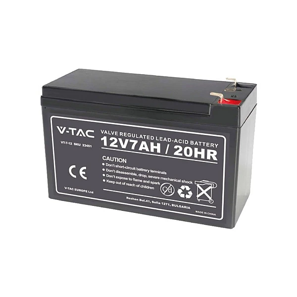 V-TAC 23451 Επαναφορτιζόμενη μπαταρία μόλυβδου κλειστού τύπου T1 7Ah 12V 