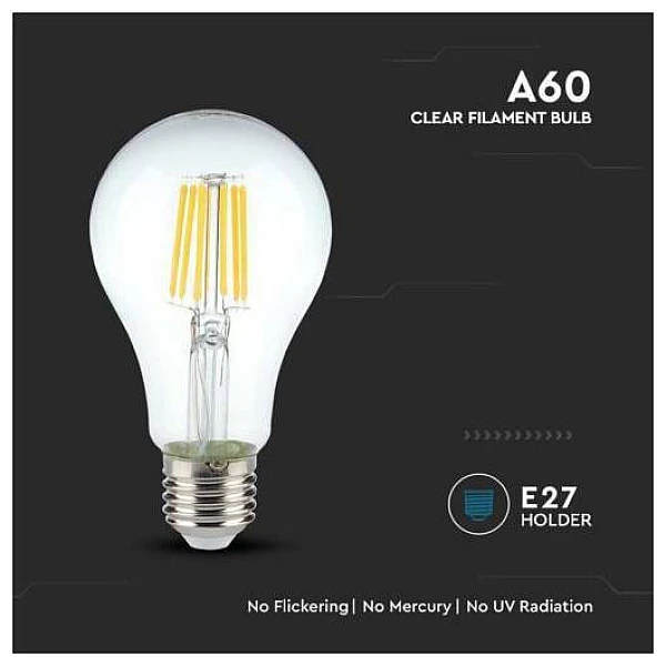 Λαμπτήρας Led E27 Filament A60 10Watt Ψυχρό λευκό VT-1981 V-TAC 214412